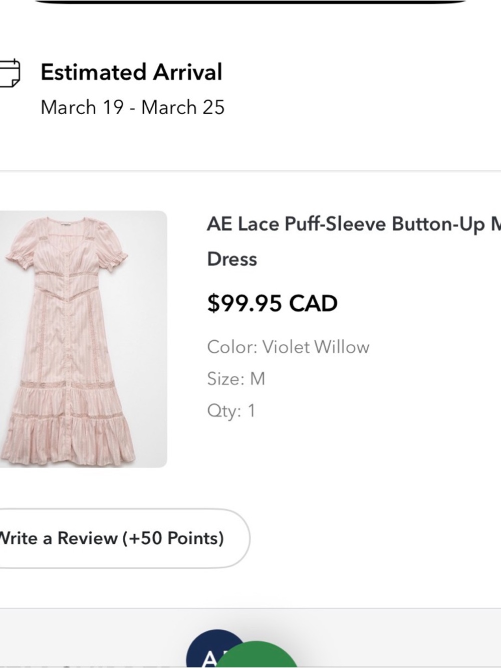 American eagle lace puff sleeve button up midi dress - Picture 2 of 3